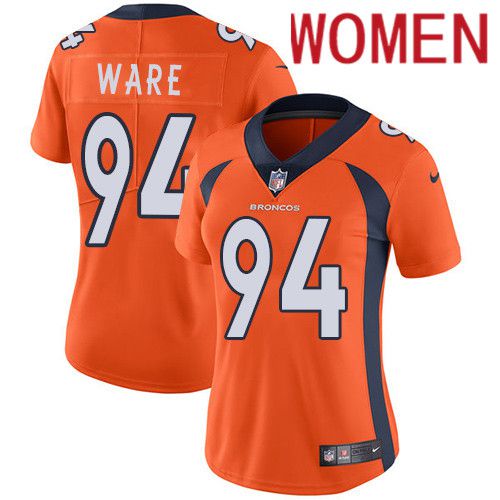 Women Denver Broncos 94 DeMarcus Ware Orange Nike Vapor Limited NFL Jersey